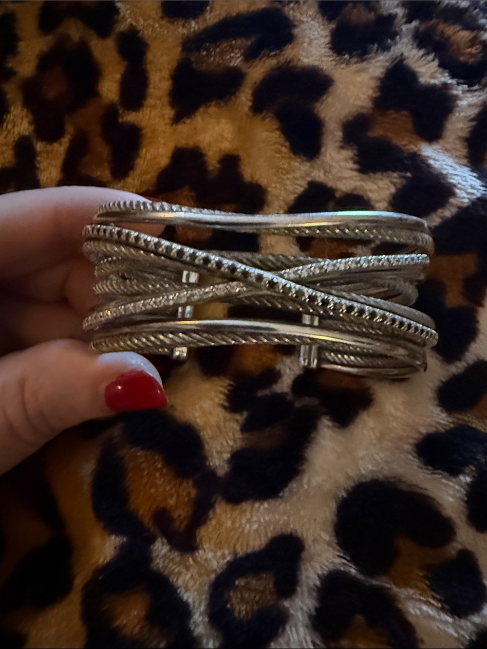Rare David Yurman 5 Row Sterling Crossover Cuff Bracelet Black & White Diamonds